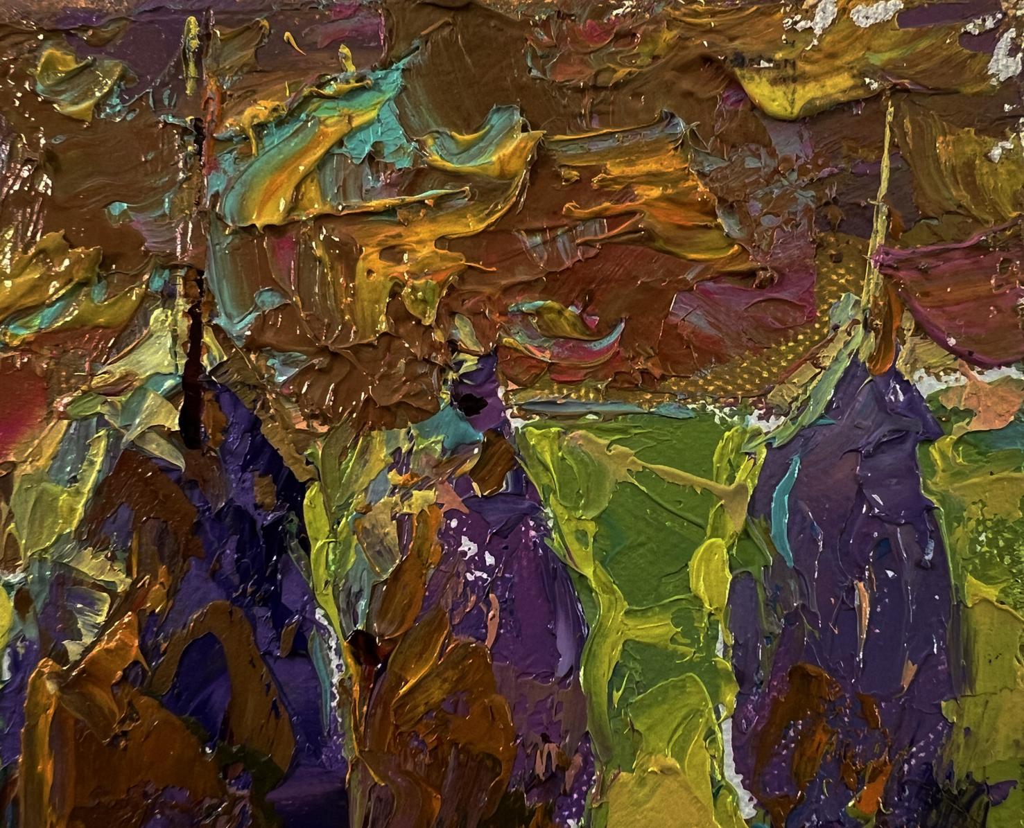 Oil painting Bright night over the field by Oleksiy Ivanyuk in earthy tones