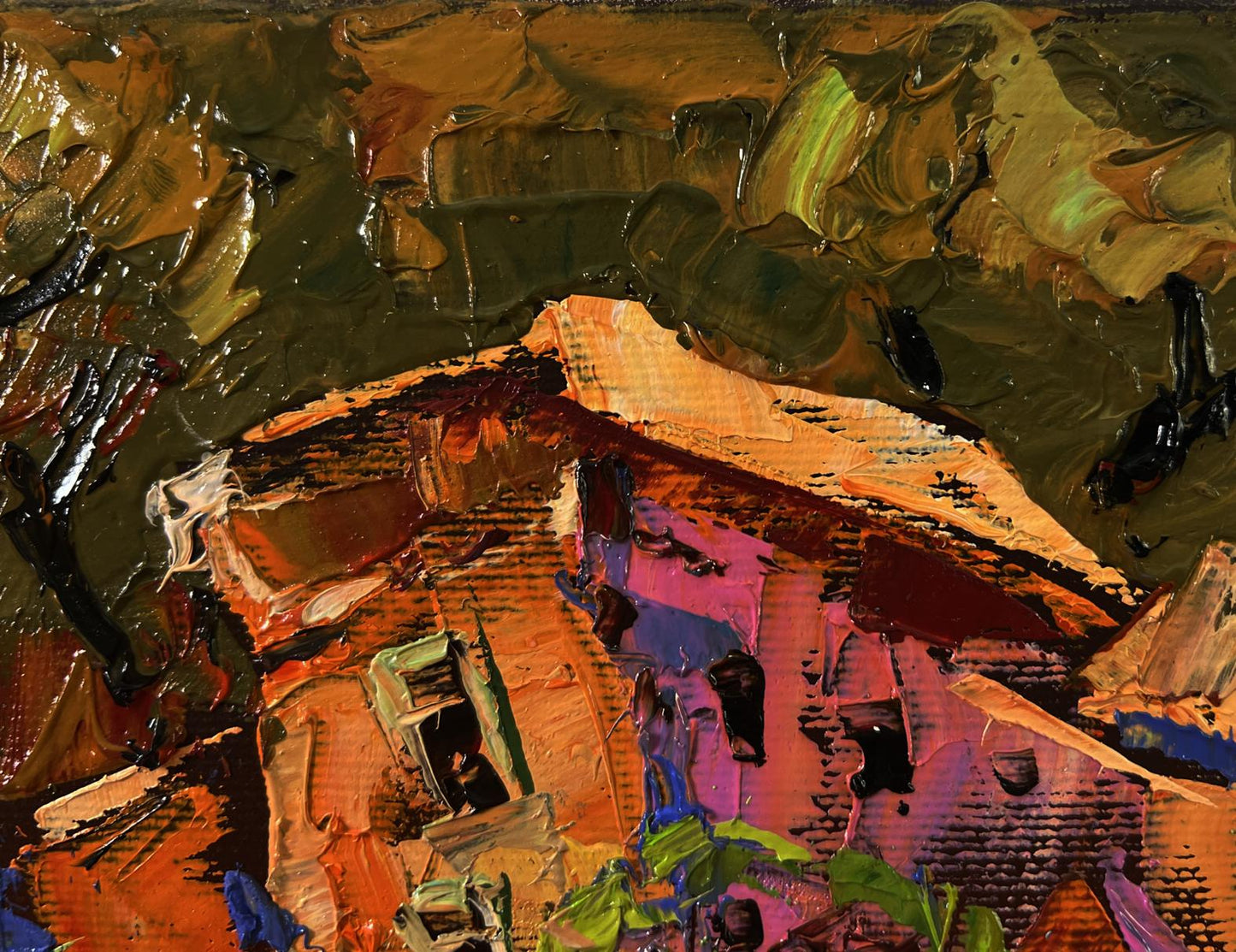 Oil painting Evening of a city street by Oleksiy Ivanyuk with impasto strokes