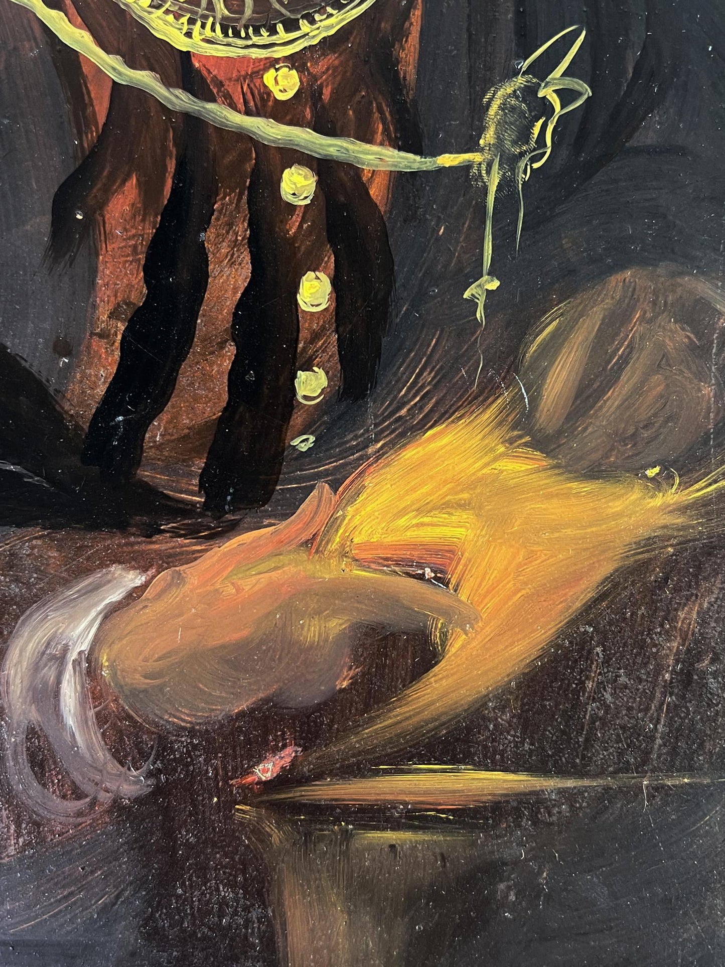 Oil painting of mustached man in black gold attire by Alexander Litvinov