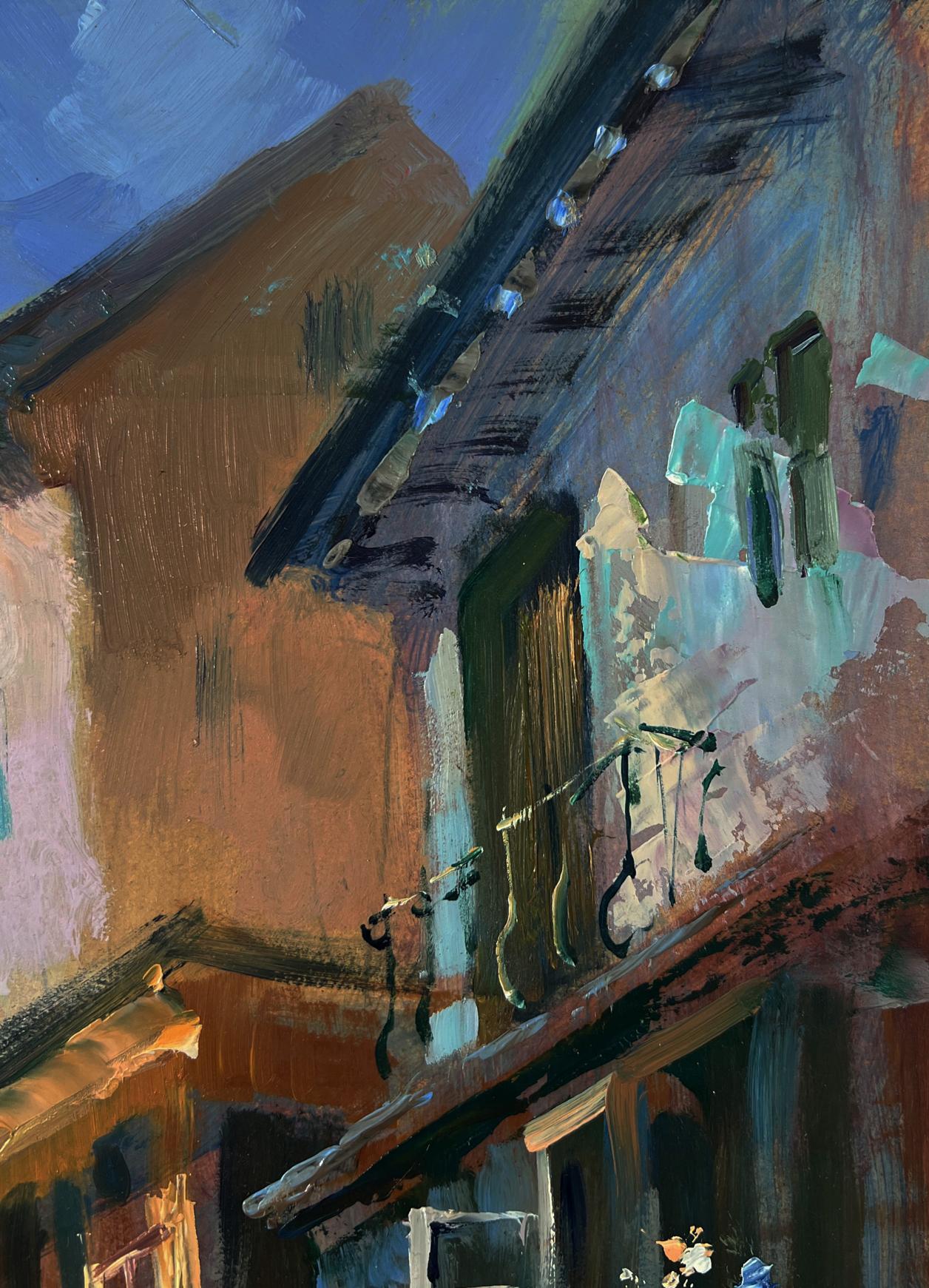 Abstract oil painting by Yuriy Suprunchuk of couple in weathered city streets