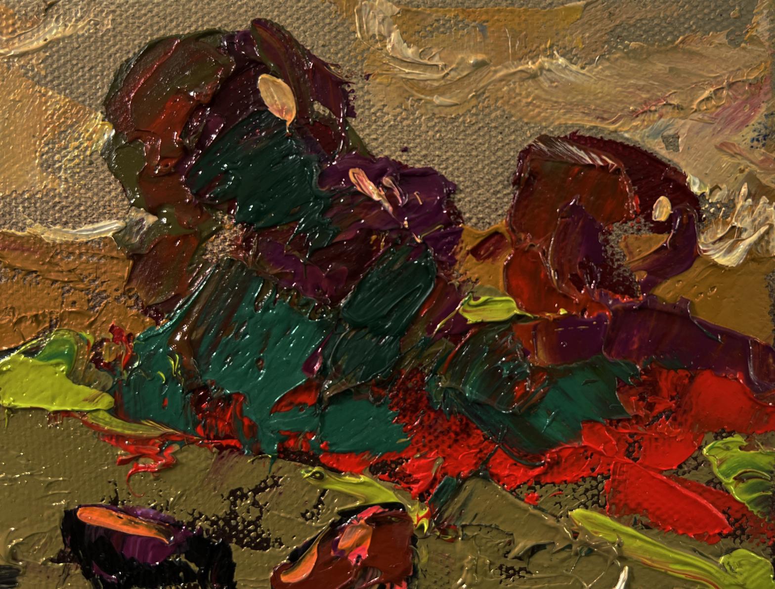 Oil painting Autumn Evening by Oleksiy Ivanyuk, textured purples and greens