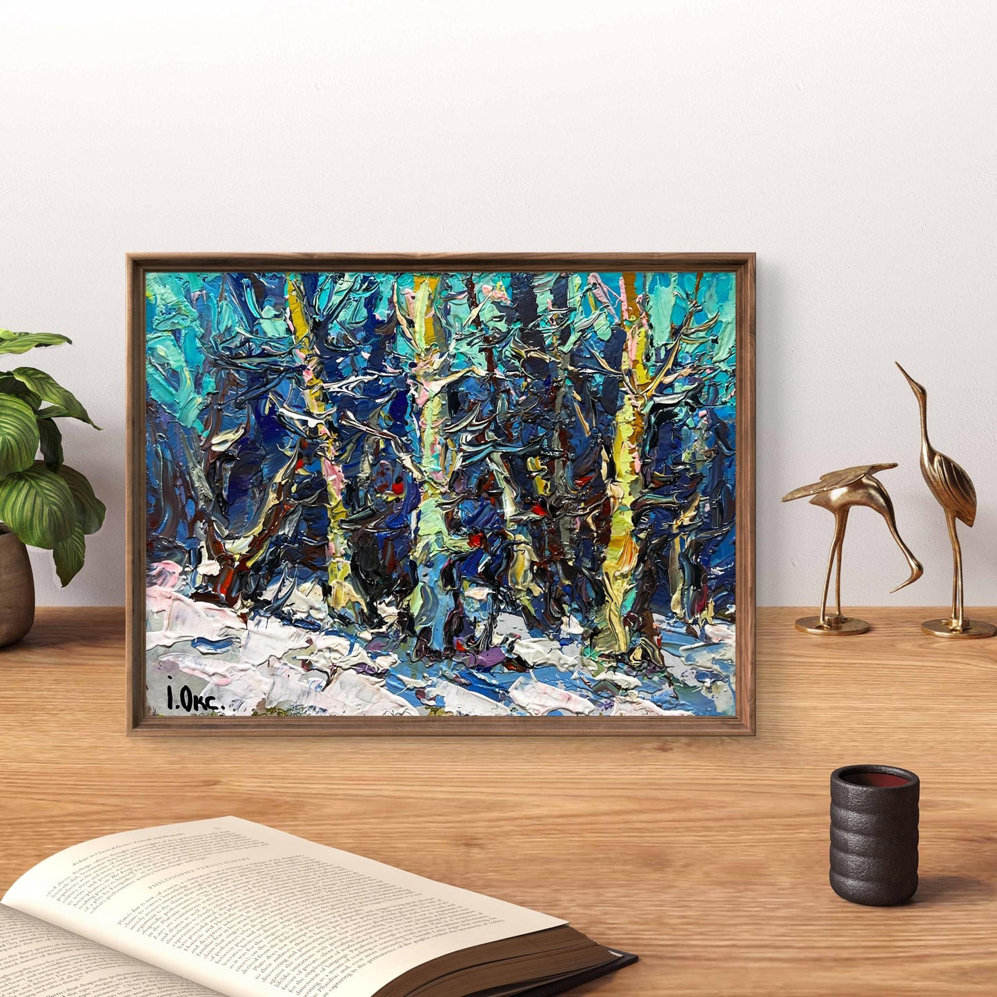 Framed oil painting At the edge of the forest by Oksana Ivanyuk snowy scene