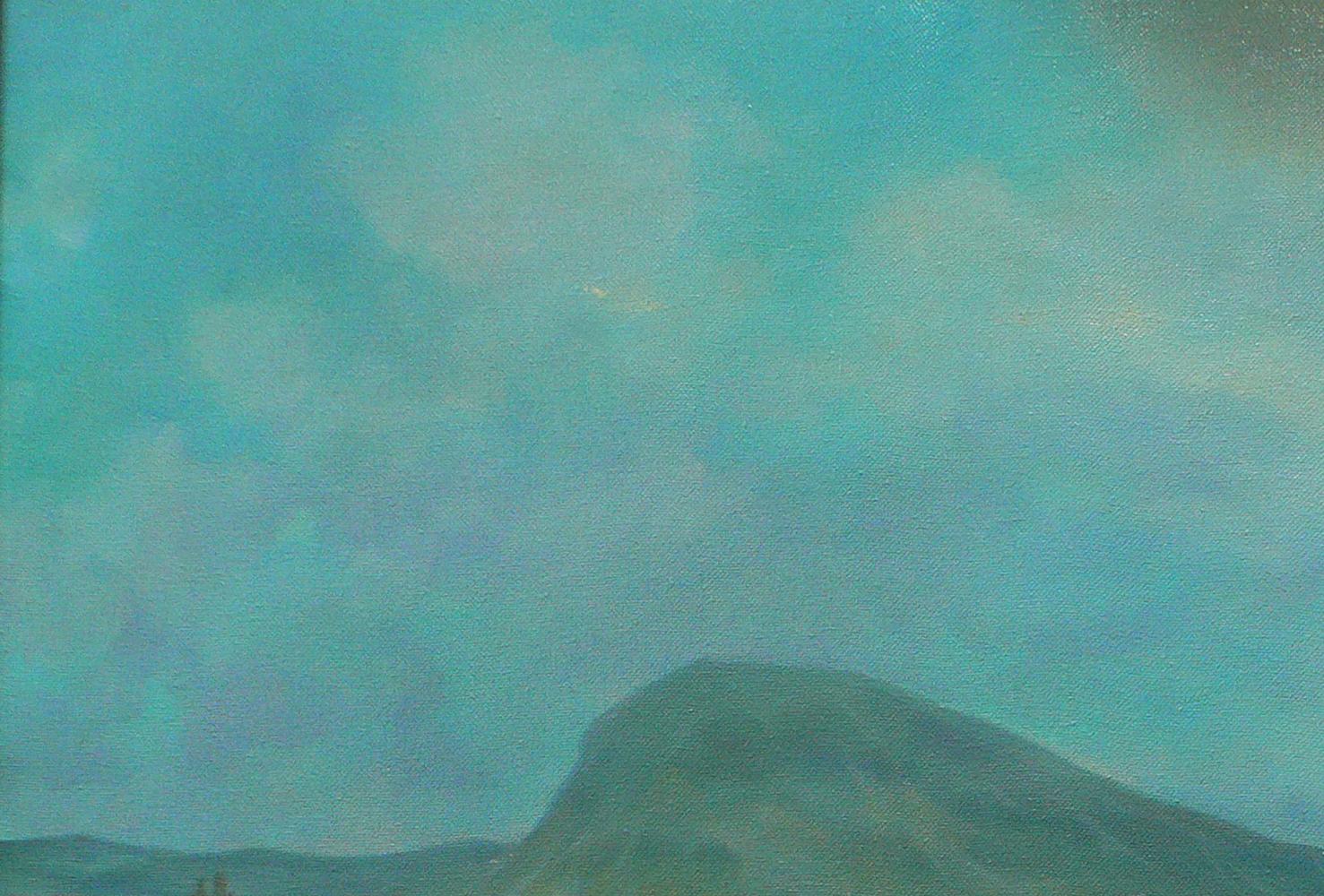 Serene mountain range oil painting by Vasily Korkishko