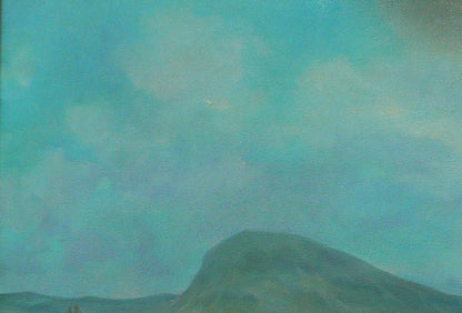 Serene mountain range oil painting by Vasily Korkishko