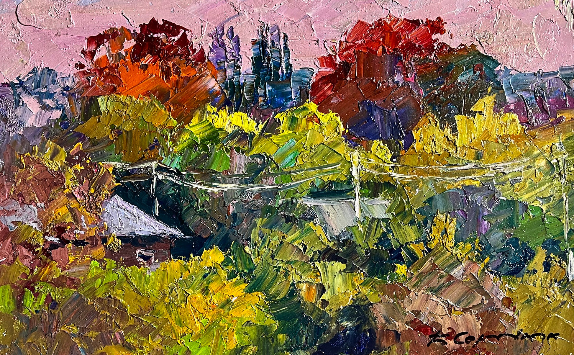 Vibrant impressionist landscape by Boris Serdyuk, wholesale $95 originals