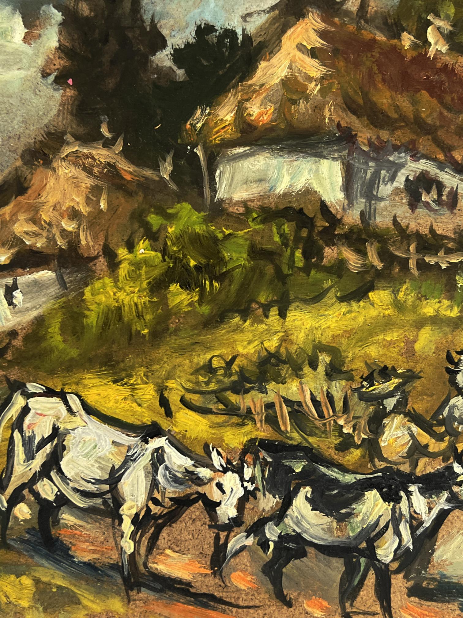 Oil painting of village cows in lush field by Alexander Litvinov