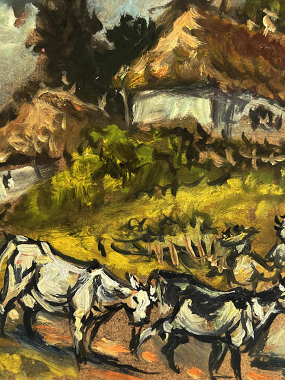 Oil painting of village cows in lush field by Alexander Litvinov