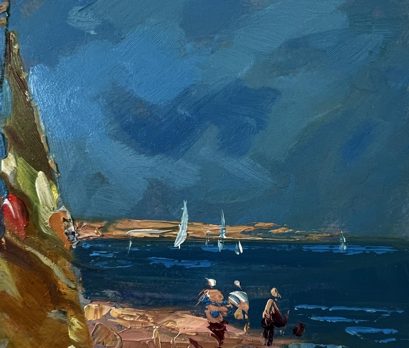 Textured oil painting of house on seashore by Yuriy Suprunchuk