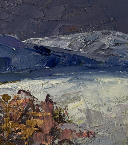 Oil painting Winter stream by Boris Serdyuk with autumn foliage