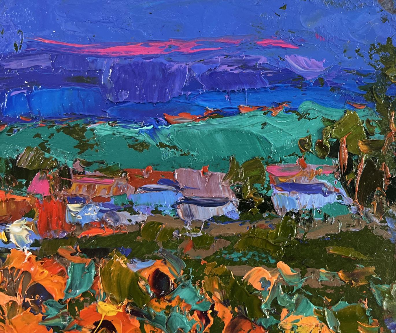 Vibrant impressionist oil painting of summer village life by Oksana Ivanyuk