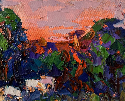 Vibrant impressionist oil painting Forest evening by Oksana Ivanyuk