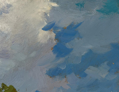 Oil painting Past the outer houses by Yuriy Suprunchuk with textured sky