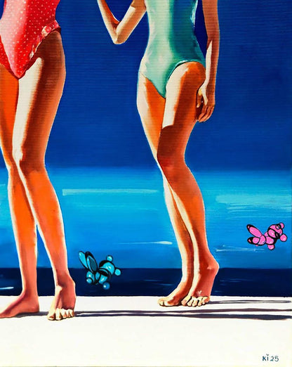 Oil painting Girls at the sea by Igor Konovalov vibrant swimsuit women