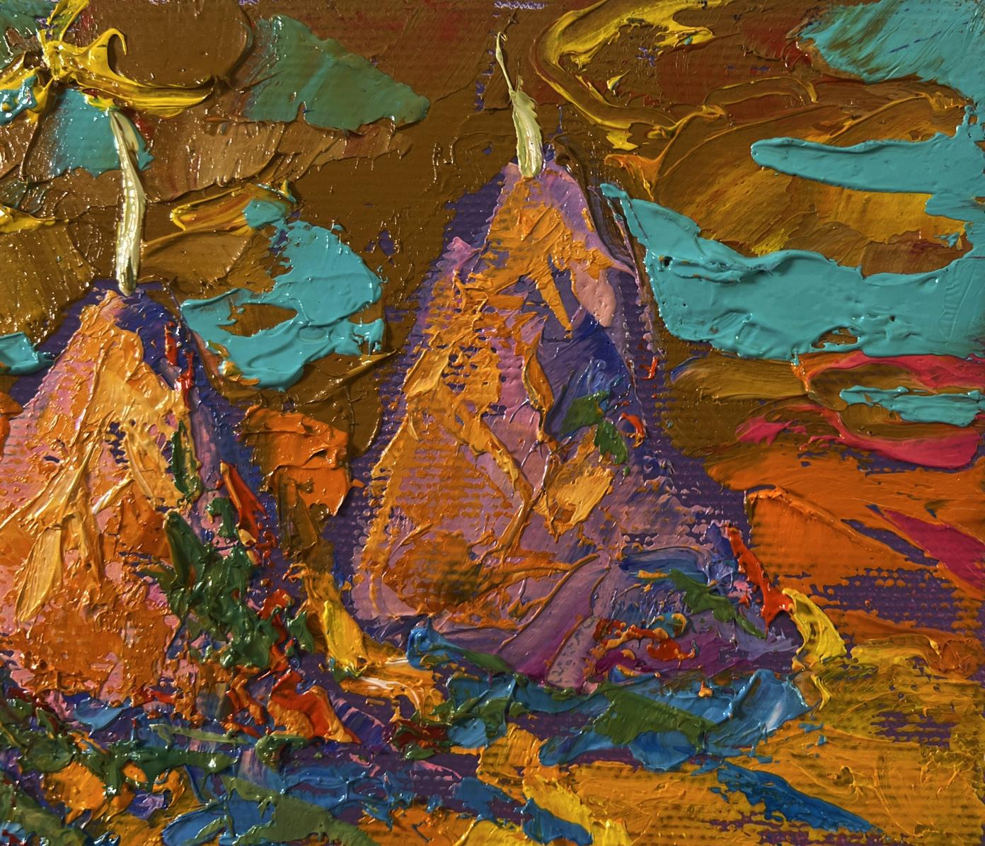 Oil painting Autumn evening fields by Oleksiy Ivanyuk vibrant peaks