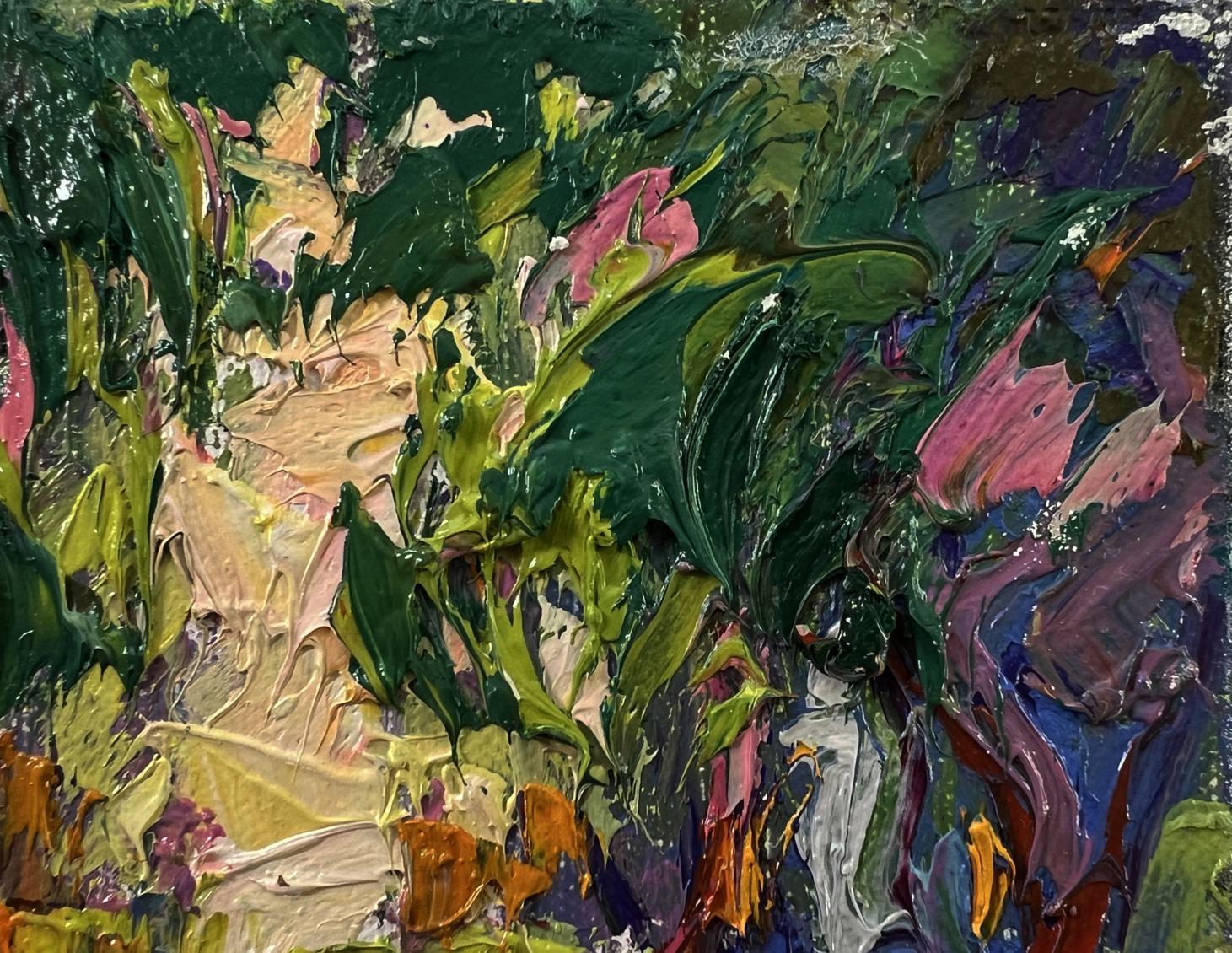 Vibrant Walk in the Park oil painting by Oleksiy Ivanyuk with textured green, pink tones