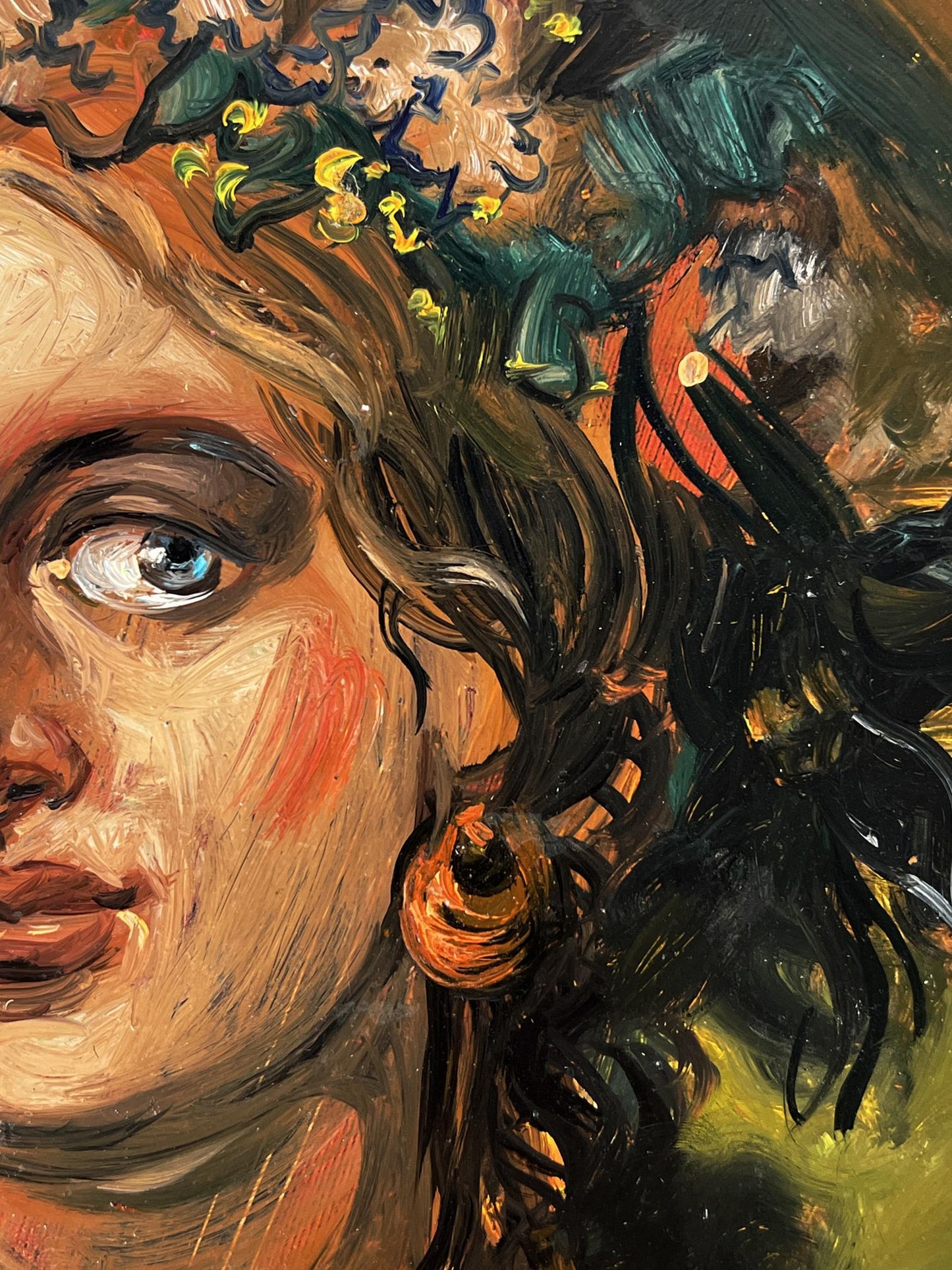 Oil painting of woman with flowers by Alexander Litvinov