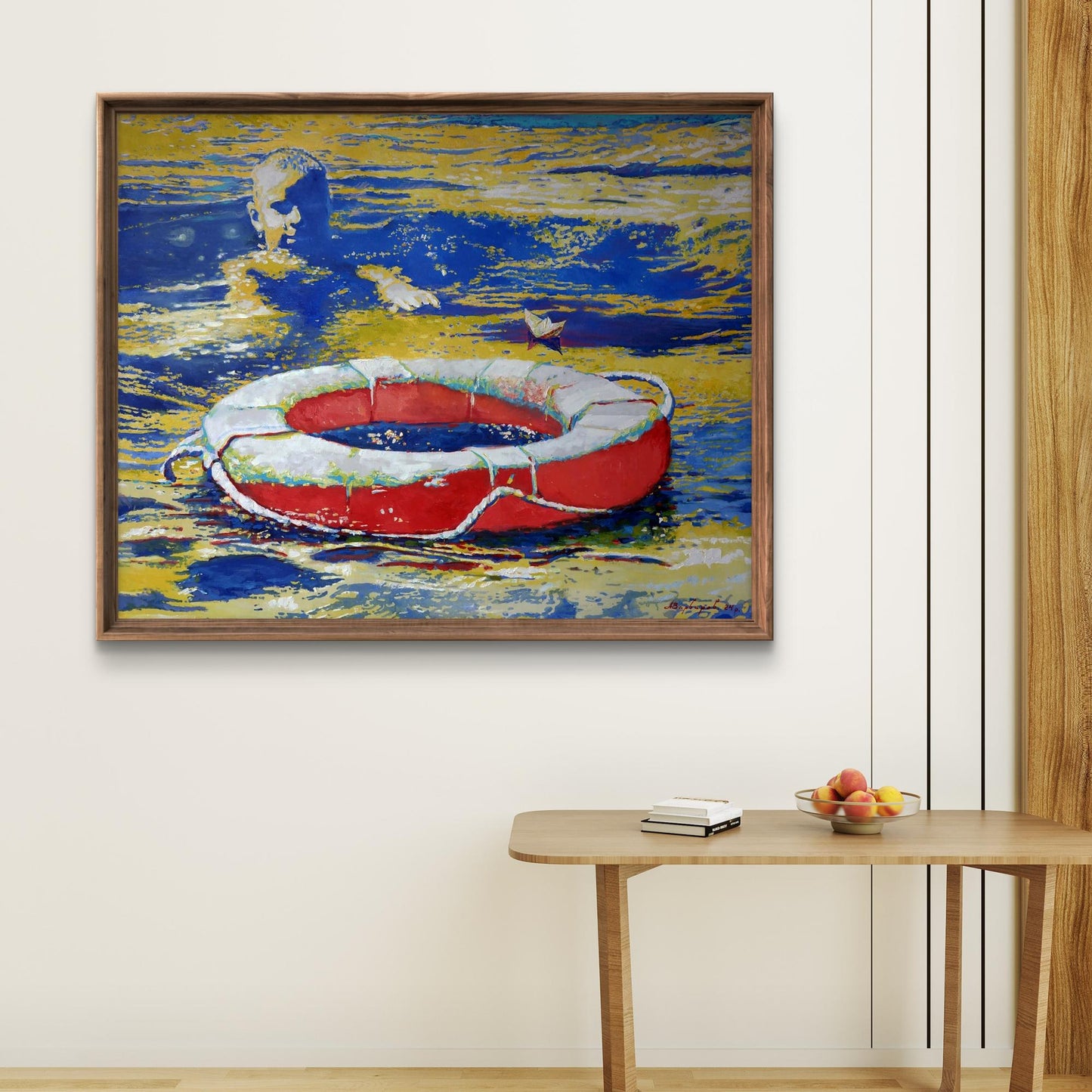 Oil painting Lifebuoy in the sea Anatoly Varvarov