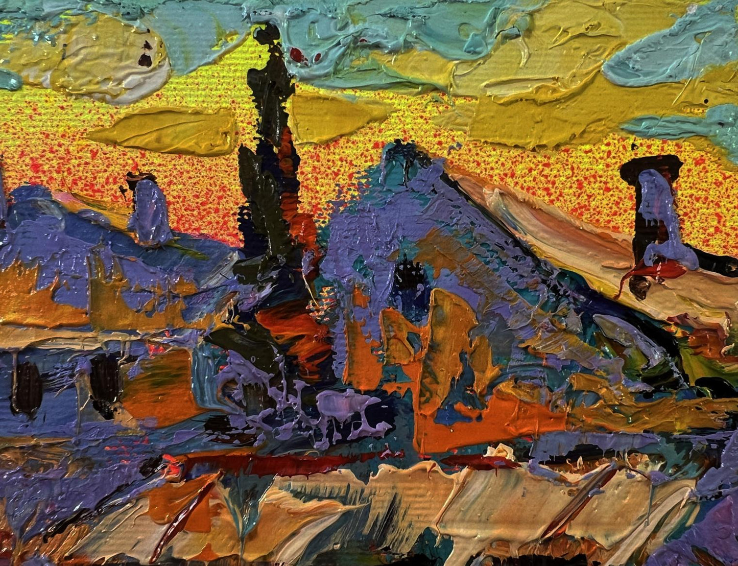 Vibrant impressionist oil painting Evening over the city by Oleksiy Ivanyuk