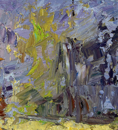Oil painting The road among the trees by Boris Serdyuk, textured purple impasto