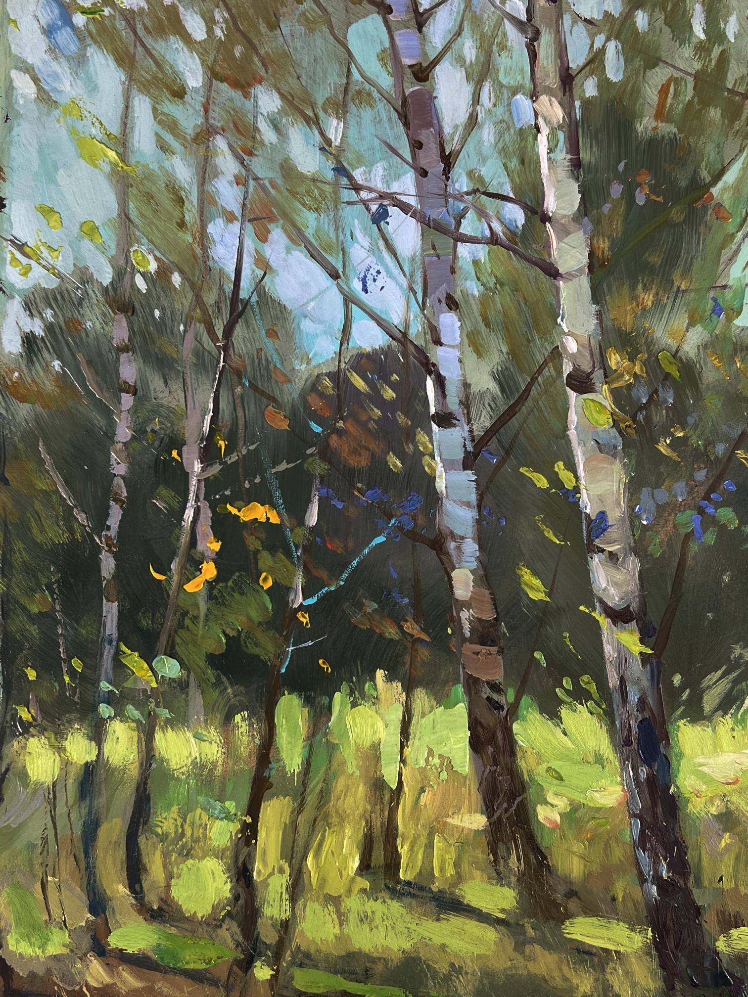 Vibrant impressionist oil painting A walk among the birches by Yuriy Suprunchuk