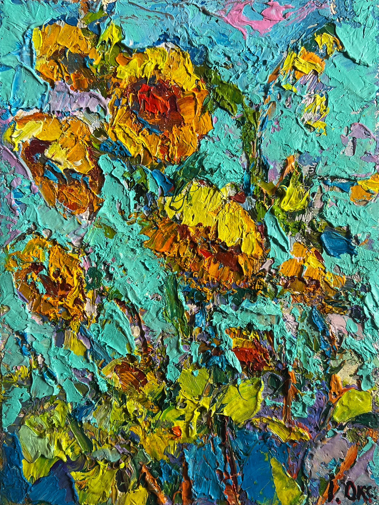 Vibrant yellow sunflowers in impasto by Oleksiy and Oksana Ivaniuk