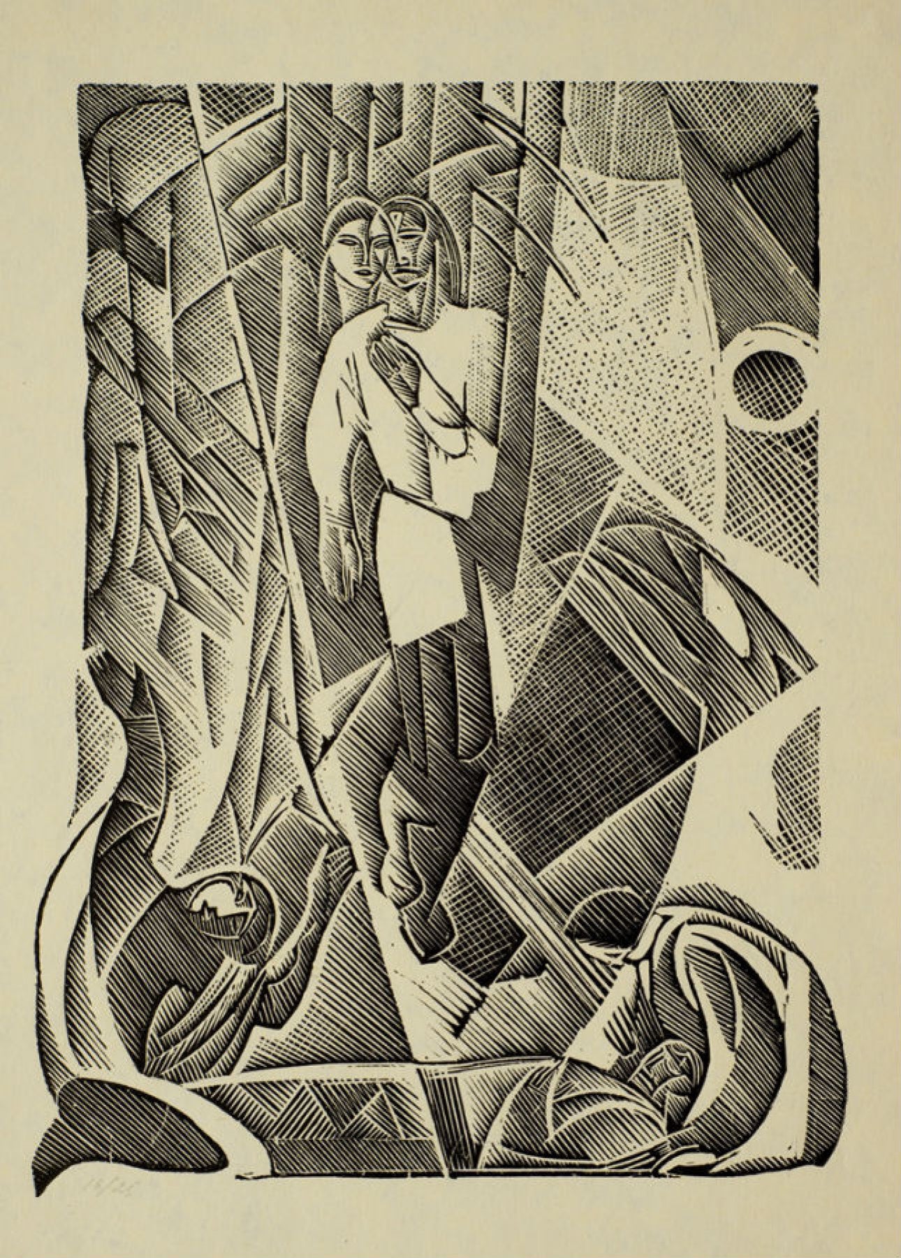 Georgii Yakutovych signed black and white abstract woodcut etching