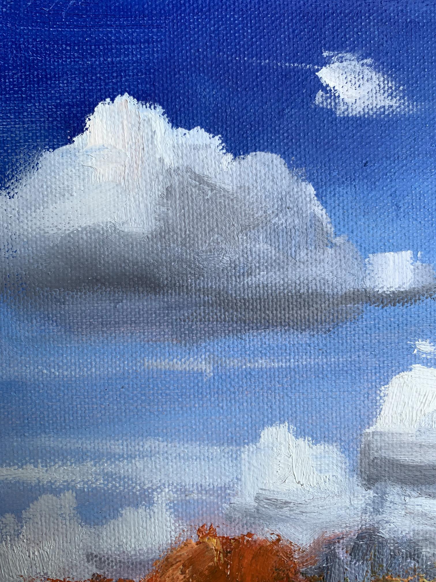 Oil painting Cloudy day by Tatyana Derdey: white gray cloud on blue sky