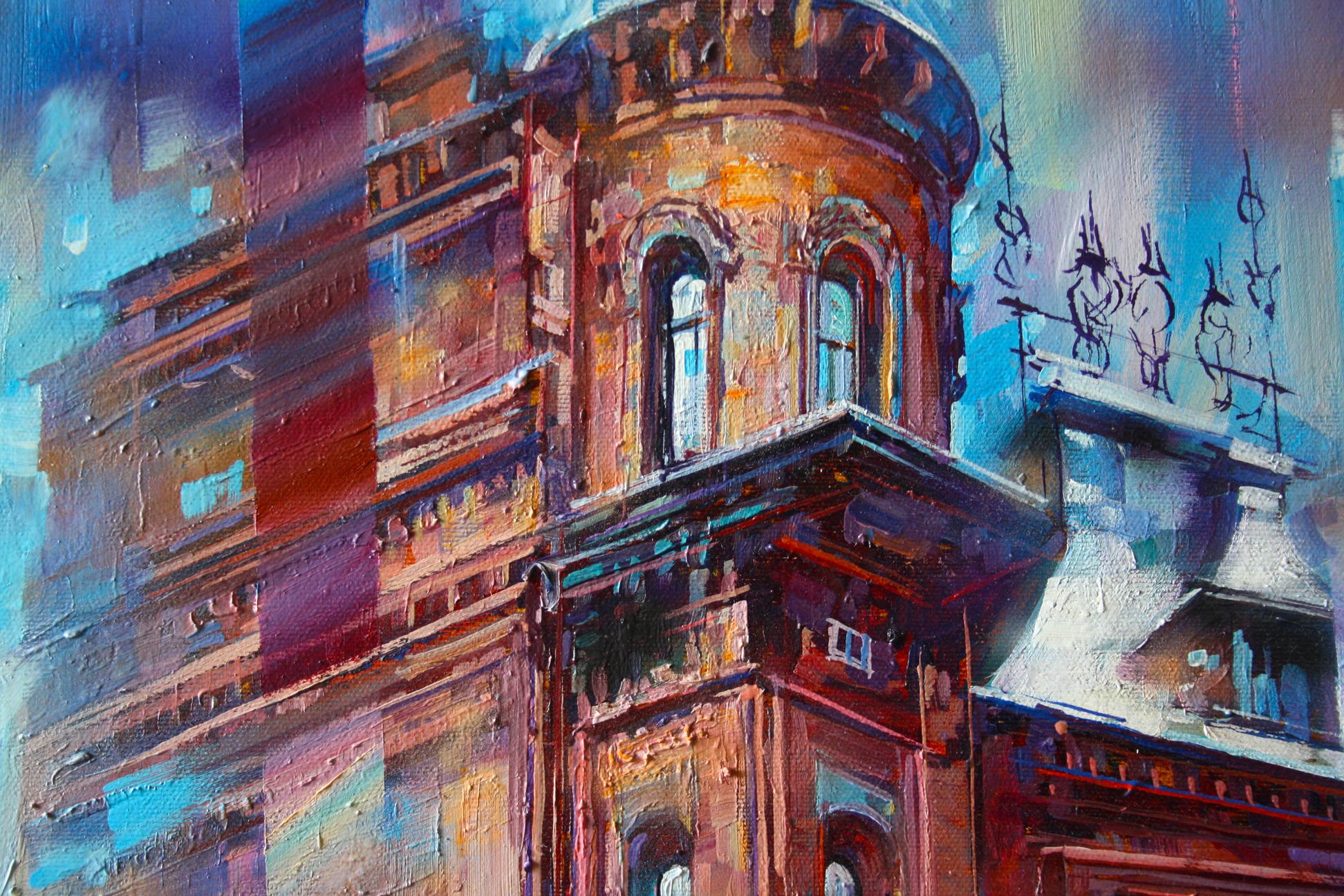 Oil painting of Barons House by Alexander Dobrodiy under blue sky