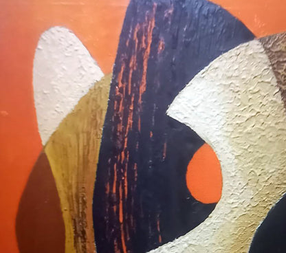 Oil painting of sculptural forms by Alexander Strashevich, bold orange black beige shapes