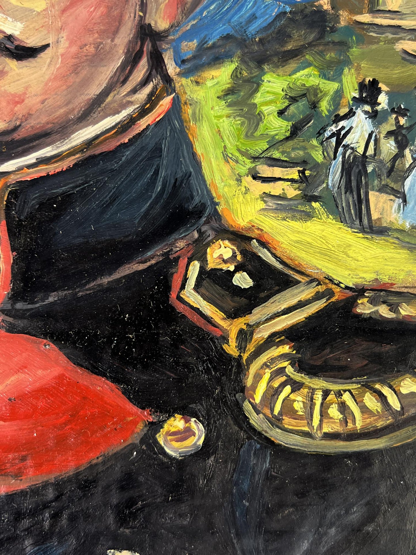 Oil painting portrait of officer Alexander Litvinov in ornate red uniform