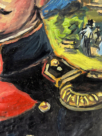 Oil painting portrait of officer Alexander Litvinov in ornate red uniform