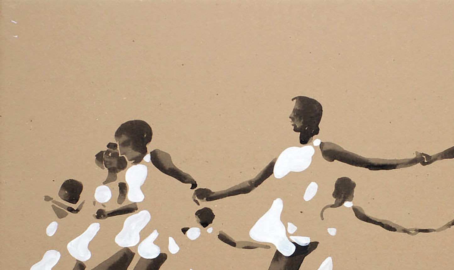 Minimalist acrylic painting Light by Dima Filatov, brown white figures on beige