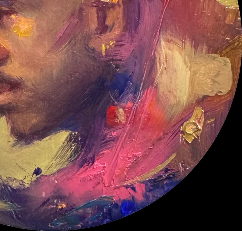 Vibrant Life of the Party oil painting by Annam Butt in pink, purple, gold