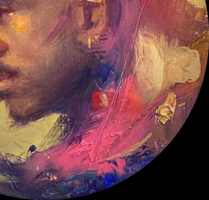 Vibrant Life of the Party oil painting by Annam Butt in pink, purple, gold