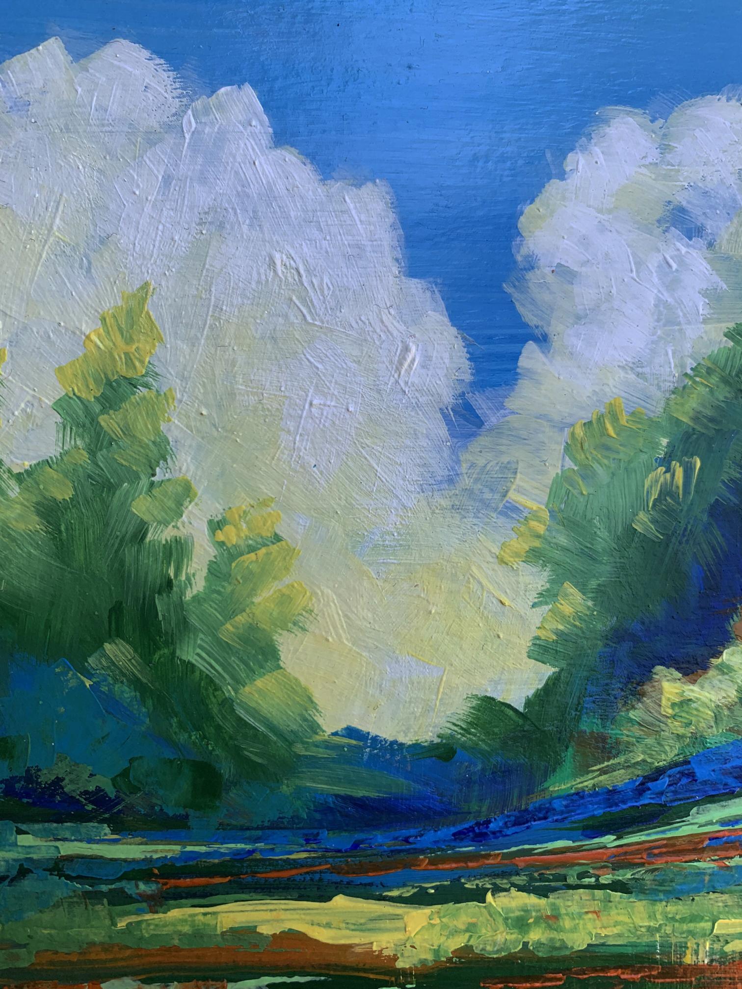 Vibrant impressionist oil painting Sun behind the clouds by V. Zadorozhnya