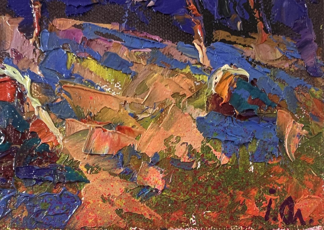 Oil painting Blue autumn night by Oleksiy Ivanyuk vibrant textured artwork