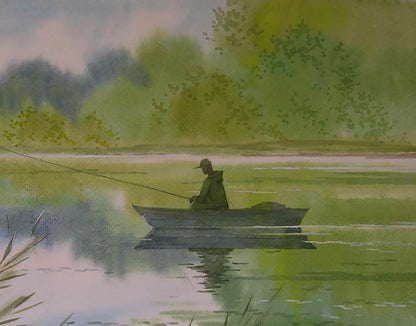 Watercolor painting of early morning fishing by Valery Savenets