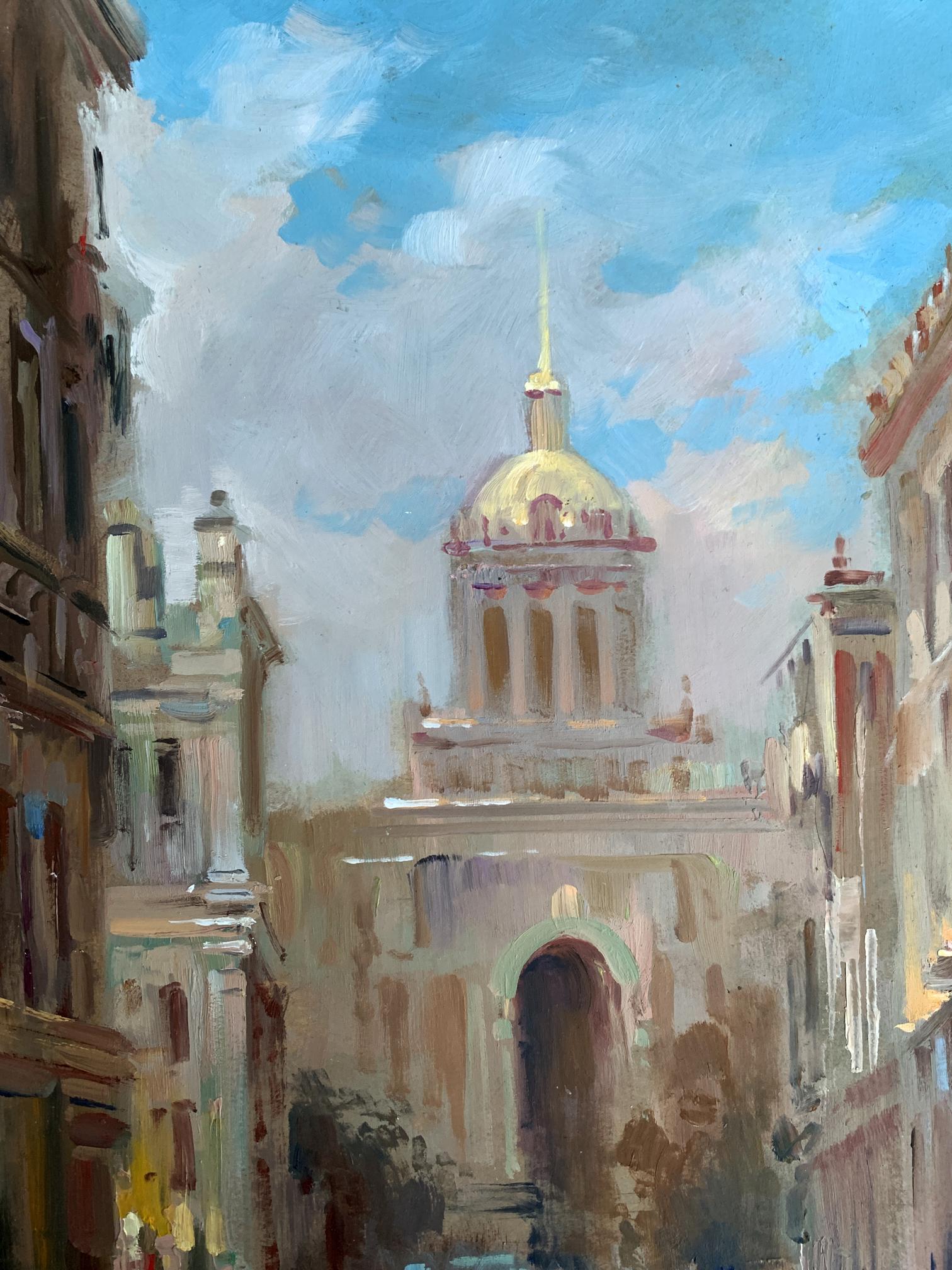 Oil painting of golden domed City Hall by Yuriy Suprunchuk
