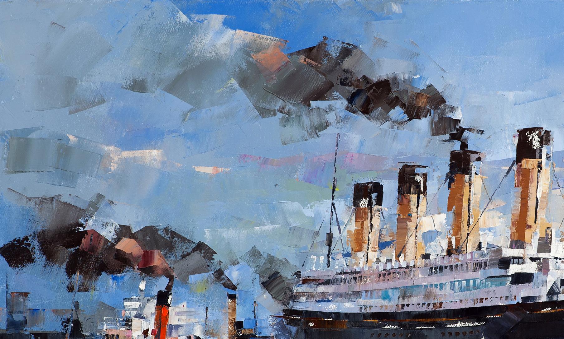 Oil painting of RMS Olympic steamship by Volodymyr Gluhomanyuk