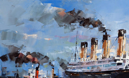 Oil painting of RMS Olympic steamship by Volodymyr Gluhomanyuk
