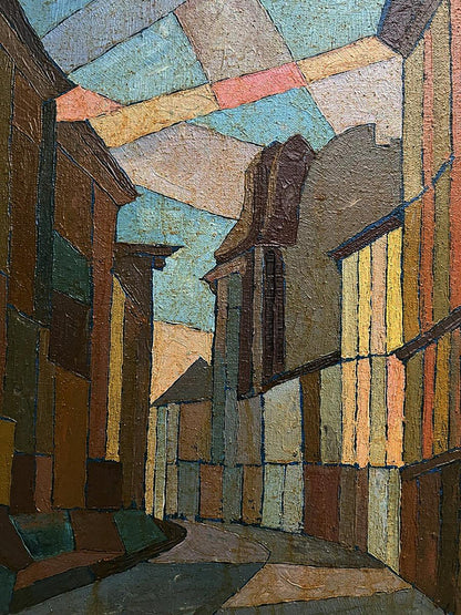Textured abstract oil painting Closer to the center by Serhiy Kovalev, narrow alleyway