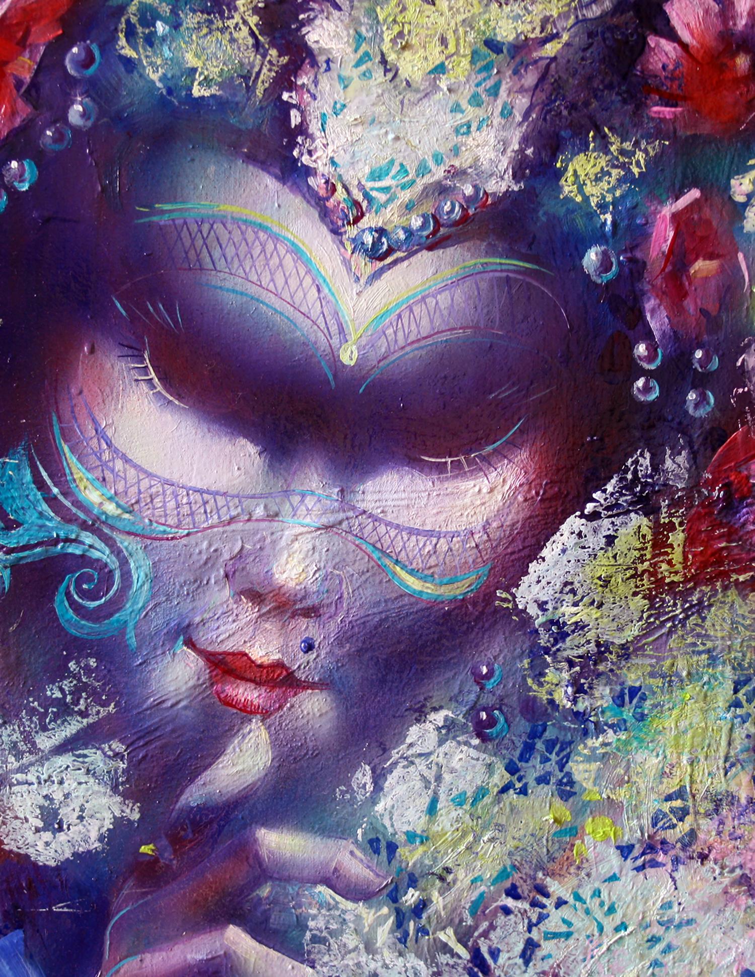 Oil painting Summer night by Alexander Dobrodiy: vibrant abstract womans portrait
