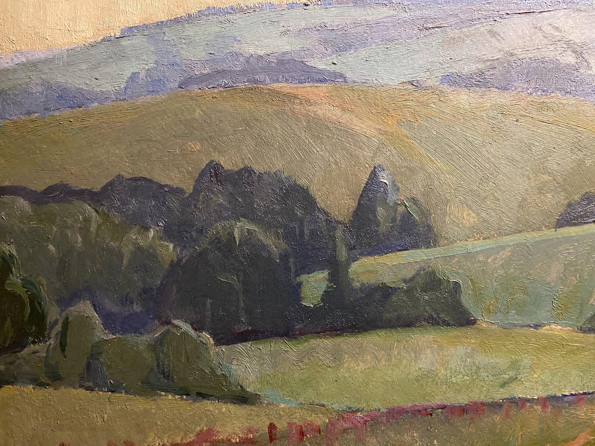 Oil painting of green meadow by Nikolai Hrustalenko