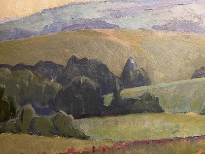Oil painting of green meadow by Nikolai Hrustalenko