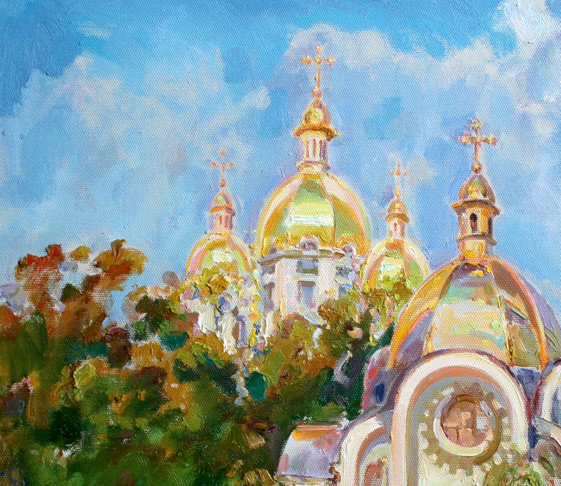 Oil painting of golden domed cathedral by Leonid Pavlenko