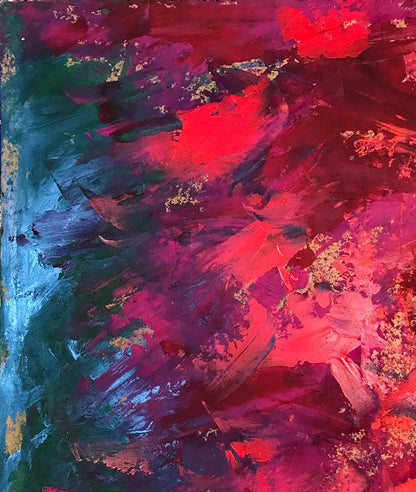 Vibrant acrylic painting Colors inside by Olga Melezhik with bold reds purples blues