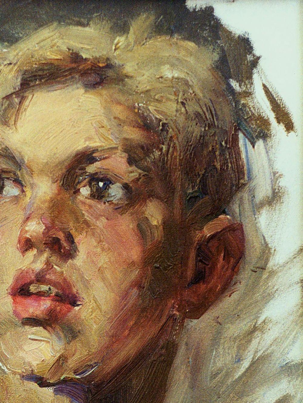 Oil painting portrait of boy Vasily Korkishko, textured blonde hair