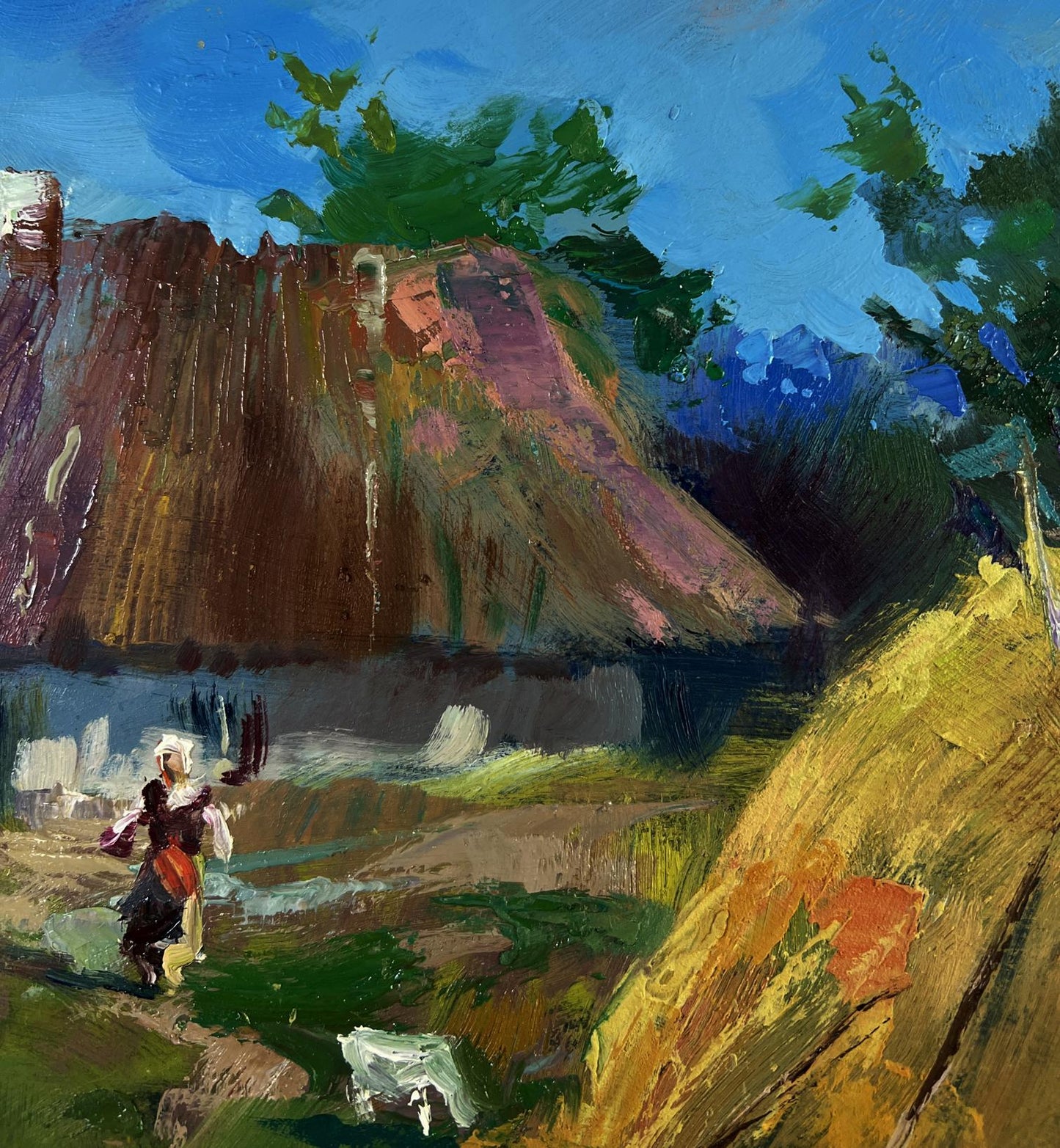 Oil painting of rustic thatched cottage in summer village by Yuriy Suprunchuk