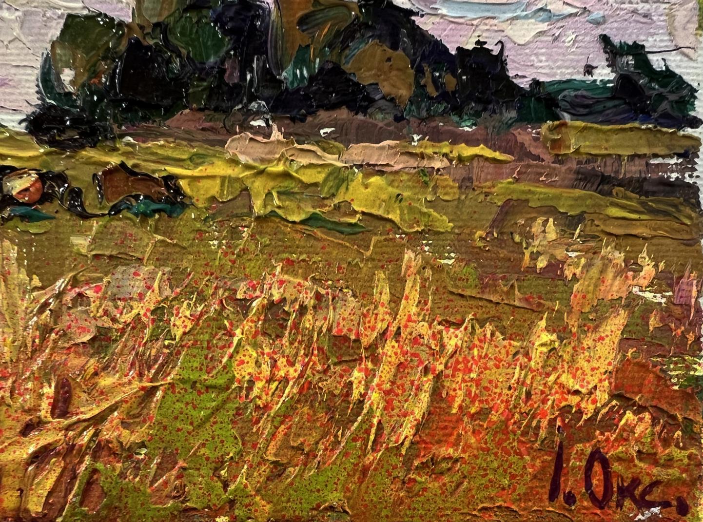 Impasto textured daytime field oil painting by Oksana Ivanyuk