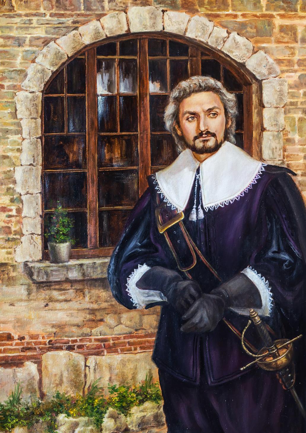 Oil painting I rarely laugh Valeriy Bulat portrait of man in velvet doublet
